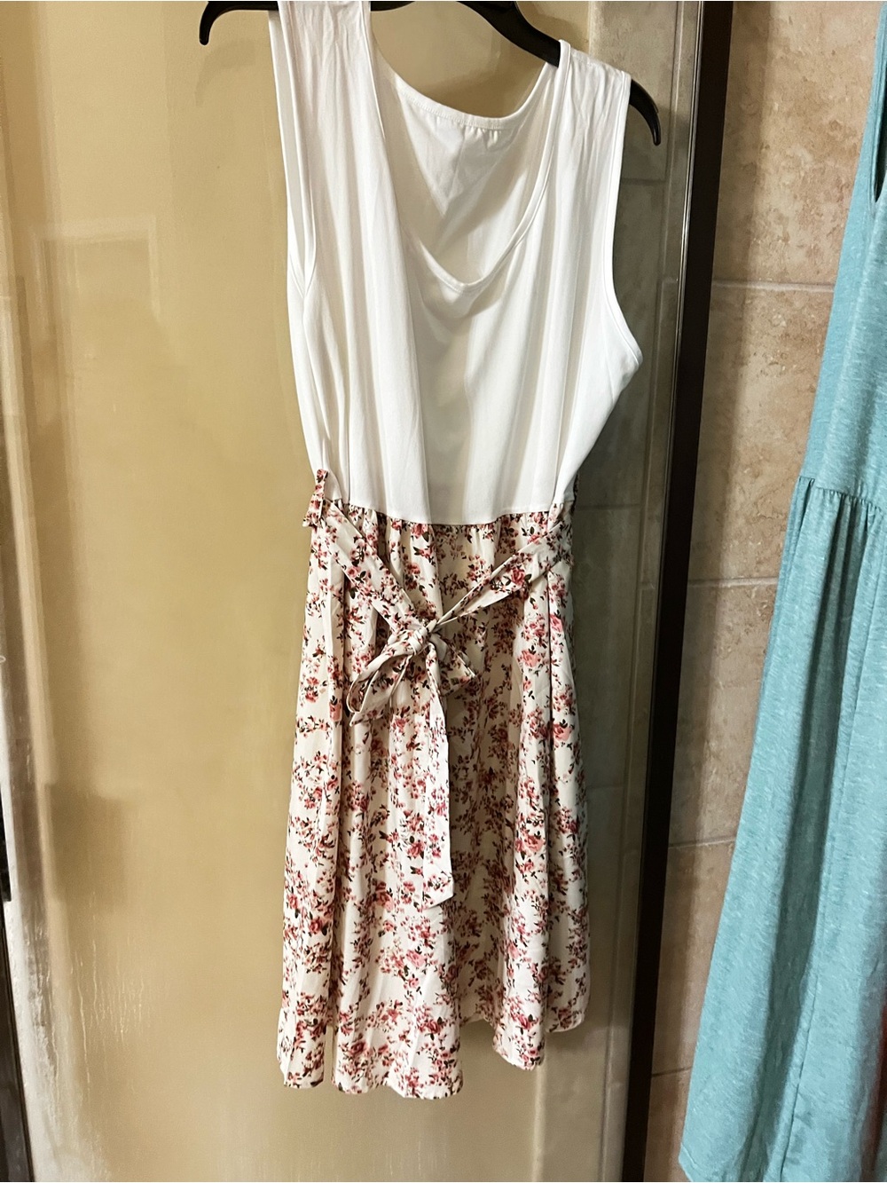 Sleeveless White Top with Floral Cream Skirt Dress
